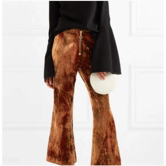Ellery Pants - Ellery Cooly Chant Cropped Crushed-Velvet Flared Pants Copper Women's Size 8